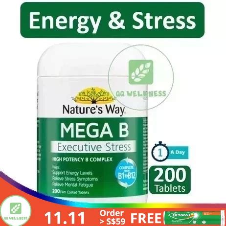 NATURE'S WAY Mega B 200 Tablets High Potency B Complex .
